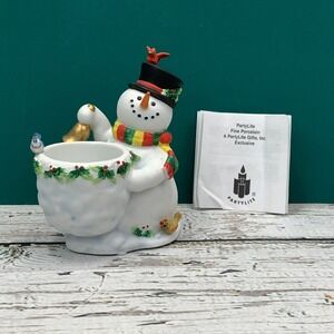 PartyLite Snowbell Votive‎ Holder Snowman with Birds Fine Porcelain 1 P7249